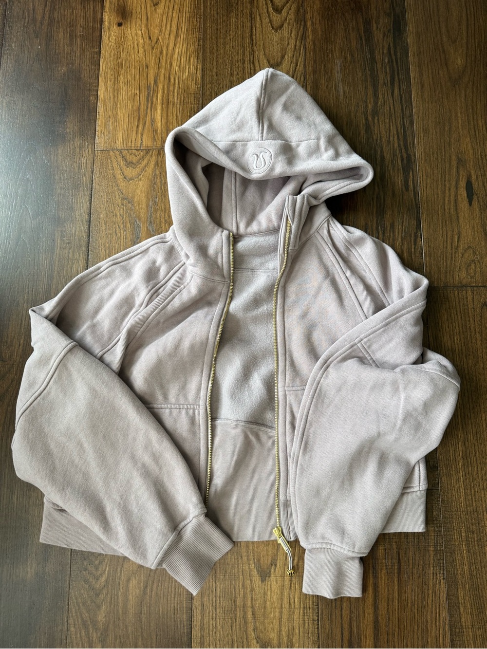 lululemon athletica stone colored  Hooded Pullover- gold zipper!
